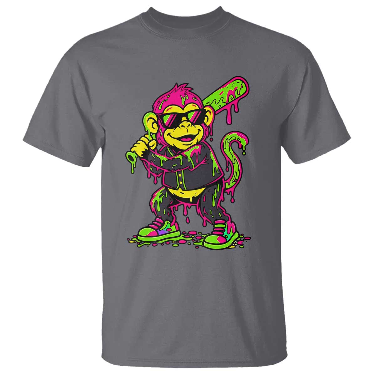 Neon Dripping Monkey Baseball Graphic T Shirt Ball Party Game Day Vibes