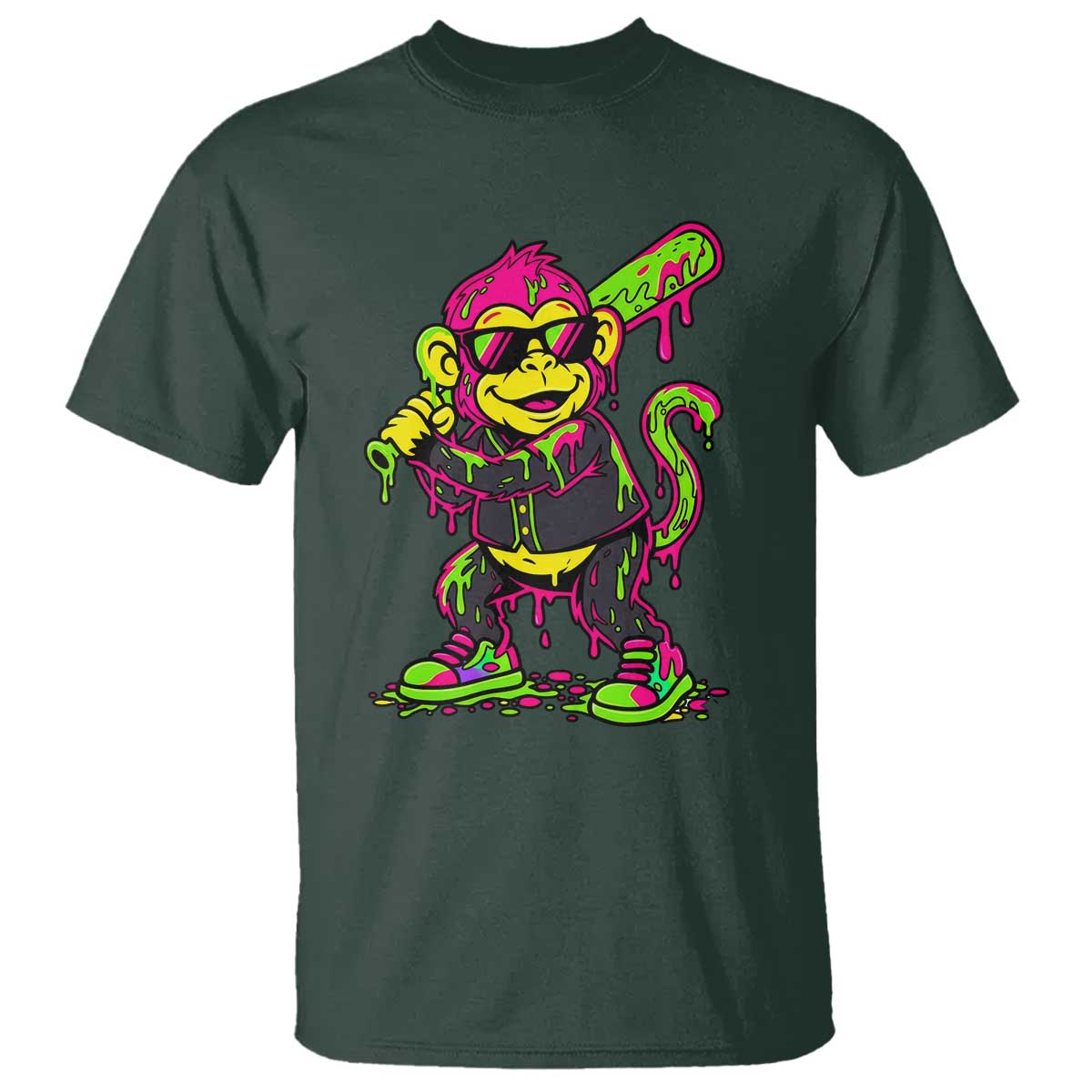 Neon Dripping Monkey Baseball Graphic T Shirt Ball Party Game Day Vibes