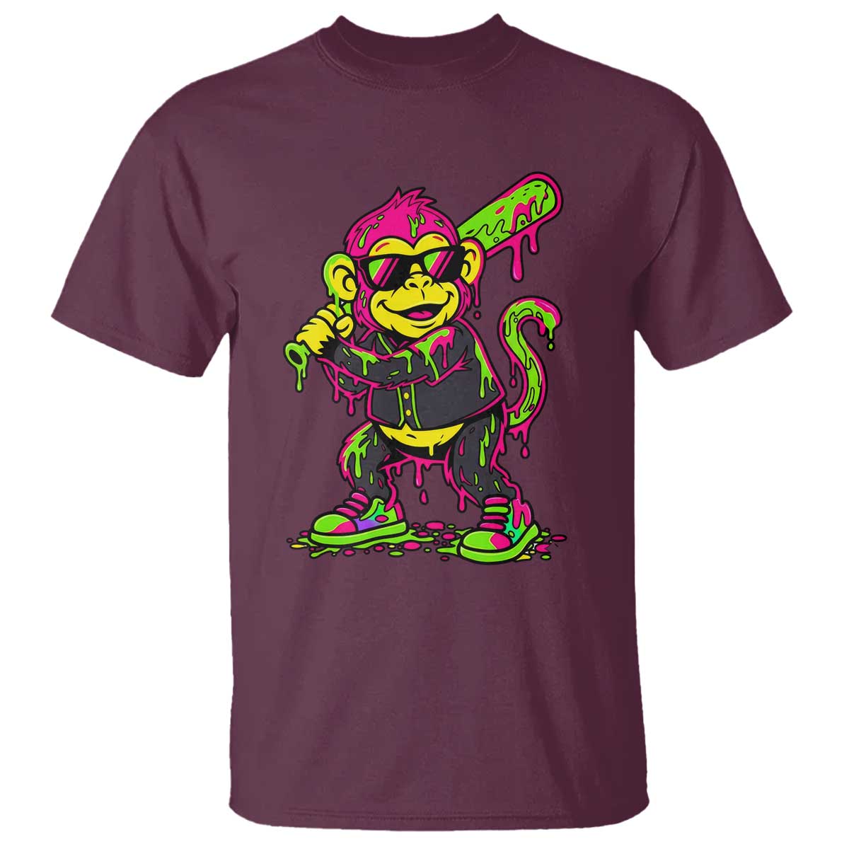Neon Dripping Monkey Baseball Graphic T Shirt Ball Party Game Day Vibes