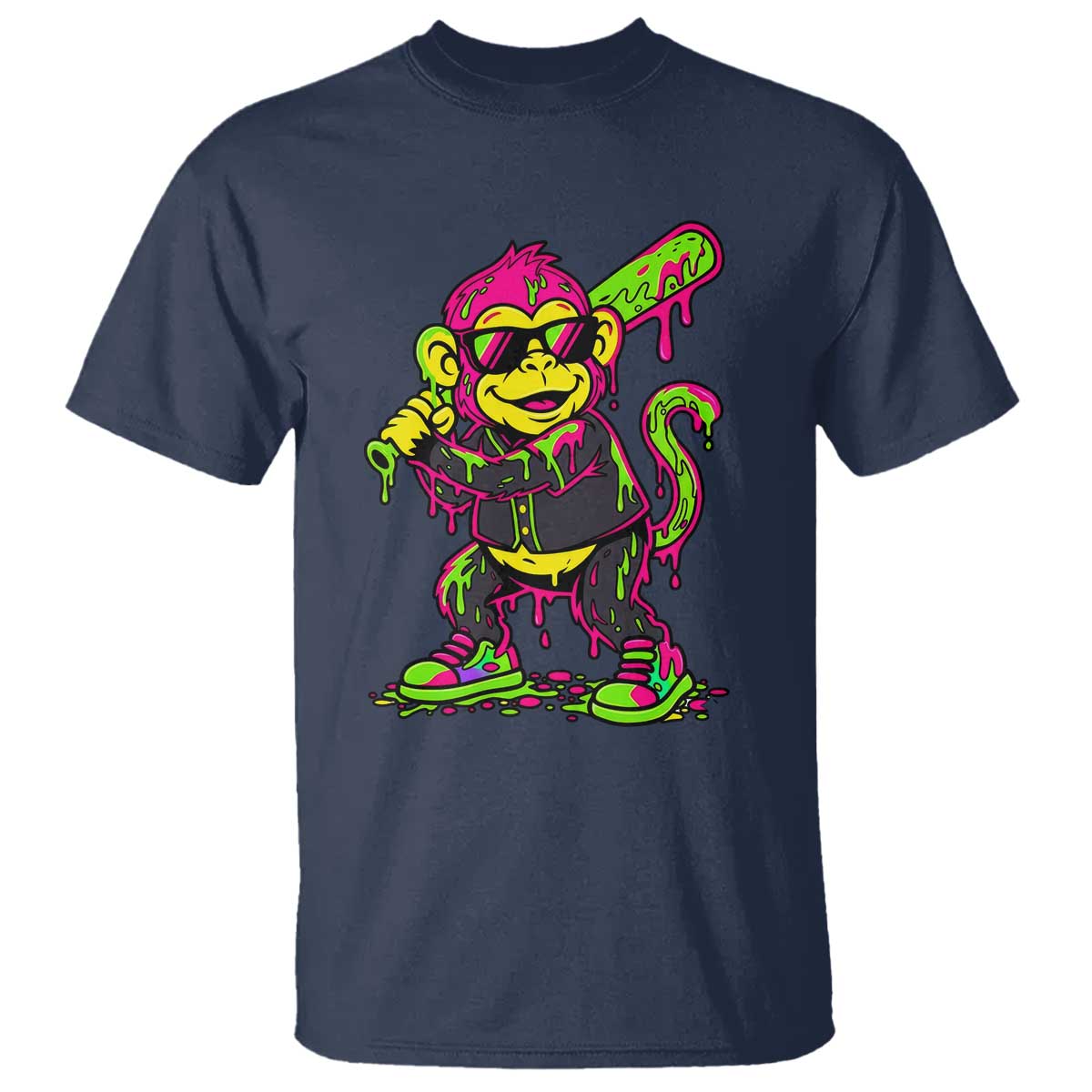 Neon Dripping Monkey Baseball Graphic T Shirt Ball Party Game Day Vibes