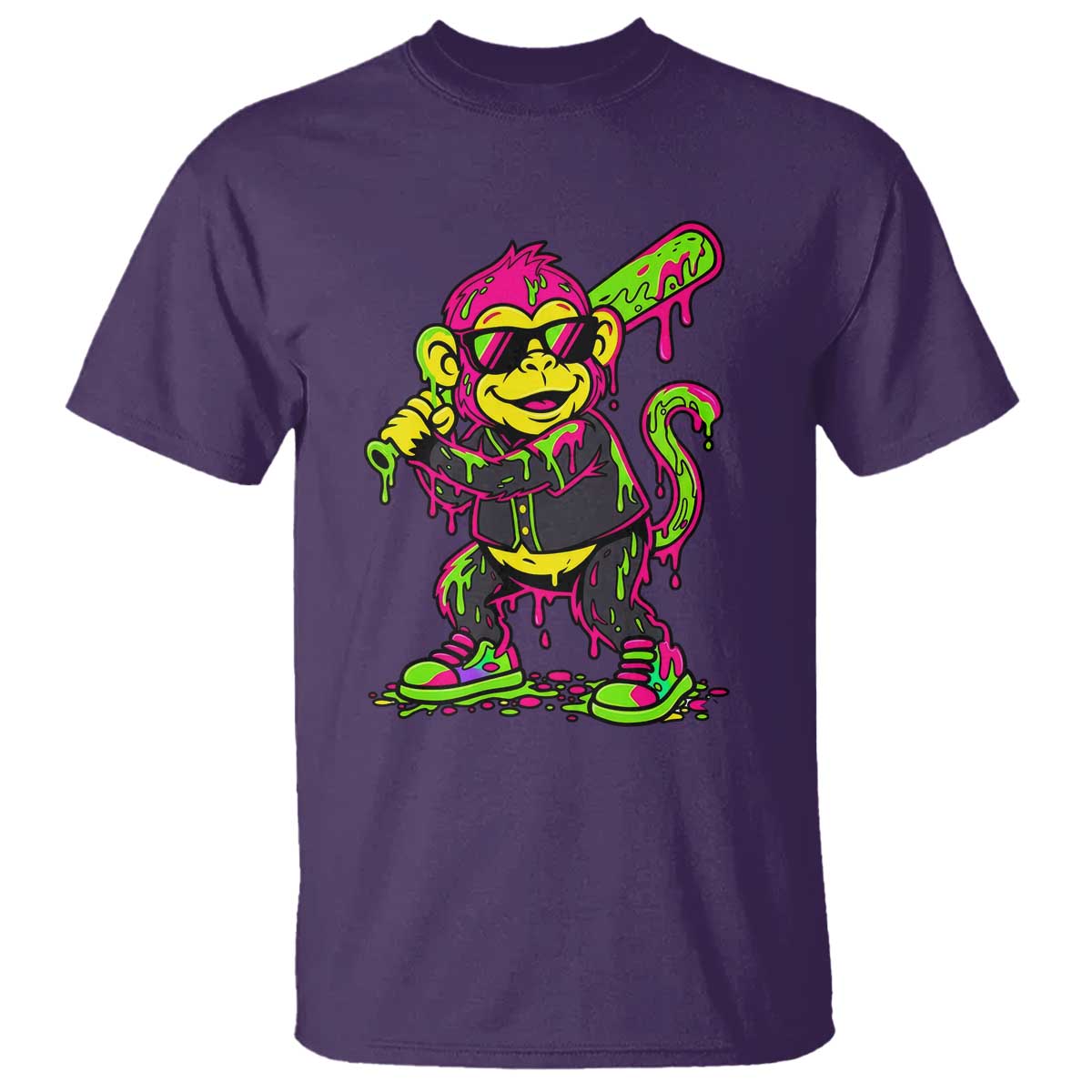 Neon Dripping Monkey Baseball Graphic T Shirt Ball Party Game Day Vibes