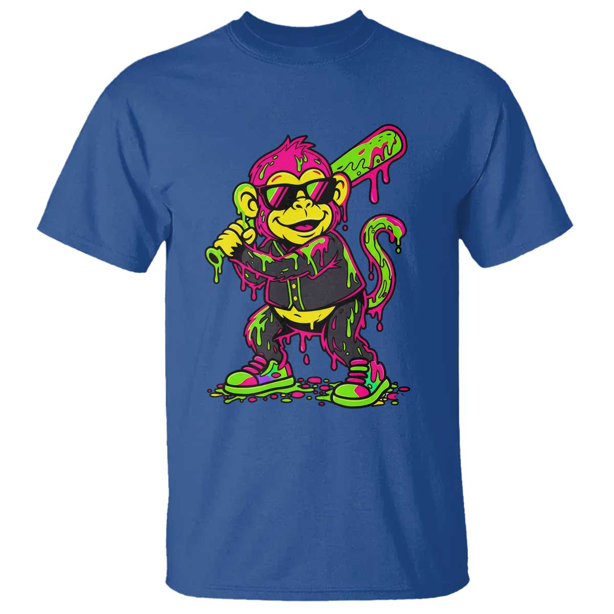 Neon Dripping Monkey Baseball Graphic T Shirt Ball Party Game Day Vibes