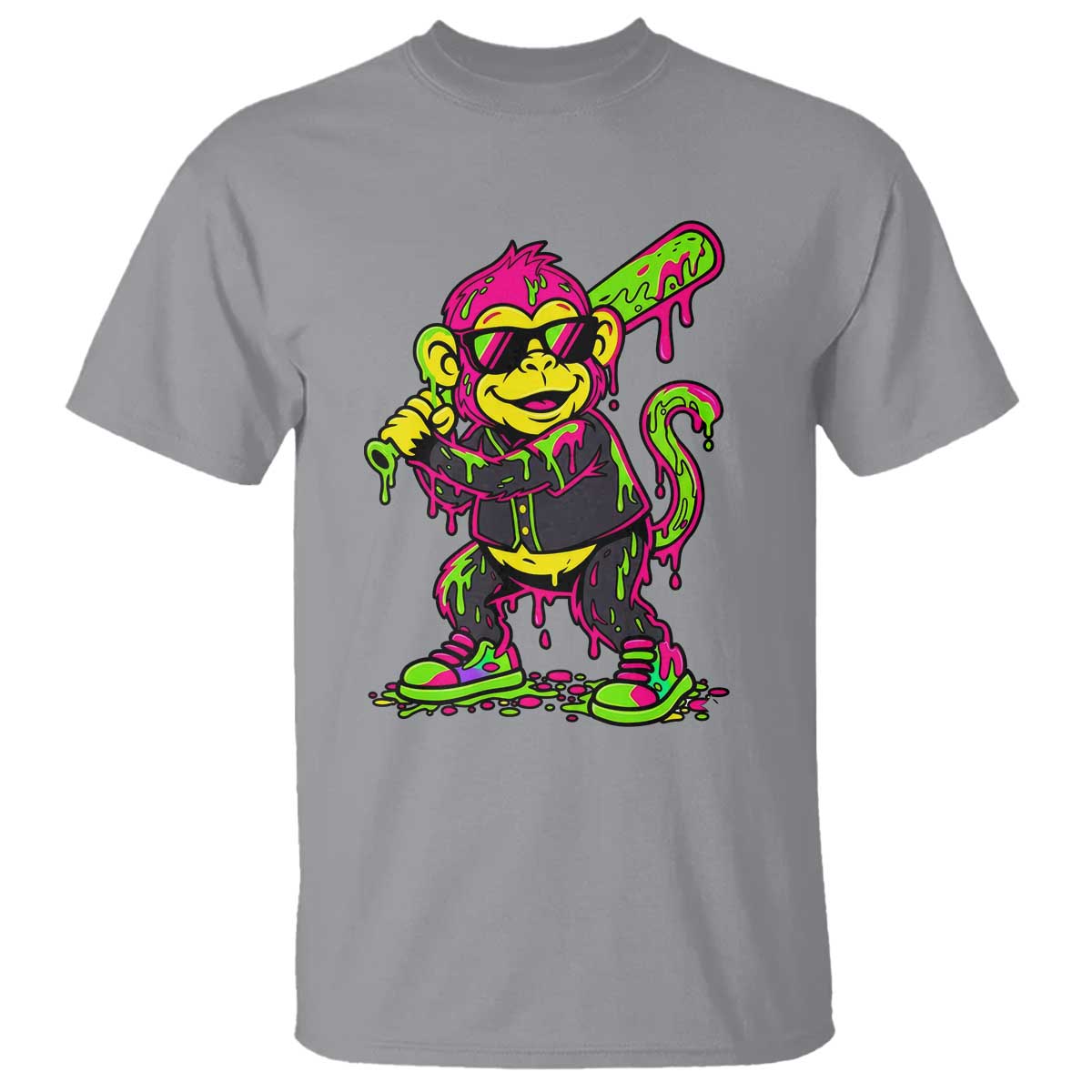 Neon Dripping Monkey Baseball Graphic T Shirt Ball Party Game Day Vibes