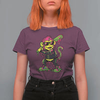 Neon Dripping Monkey Baseball Graphic T Shirt For Women Ball Party Game Day Vibes