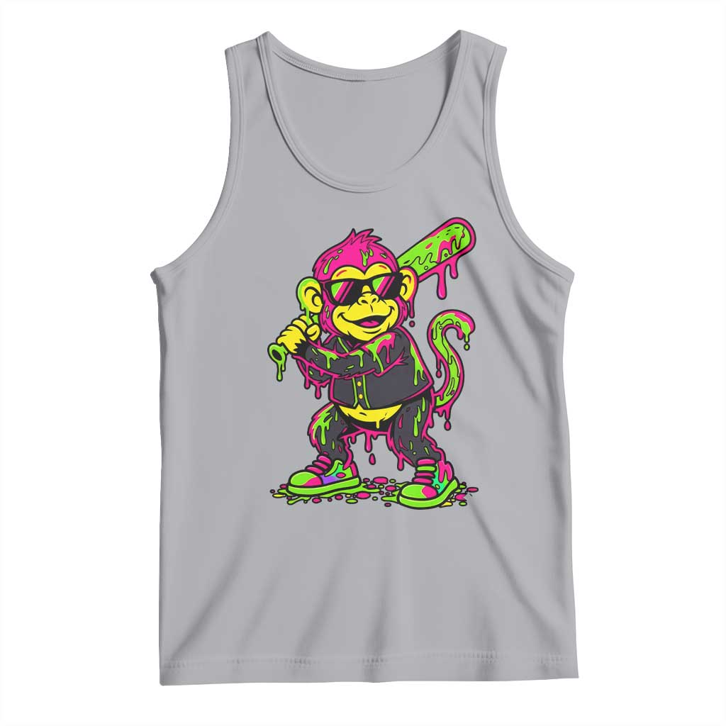 Neon Dripping Monkey Baseball Graphic Tank Top Ball Party Game Day Vibes
