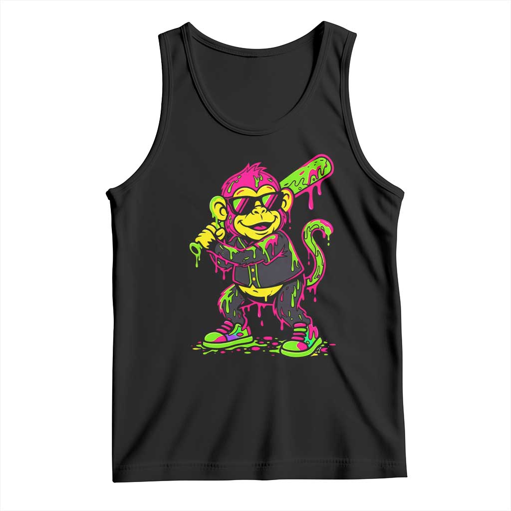 Neon Dripping Monkey Baseball Graphic Tank Top Ball Party Game Day Vibes