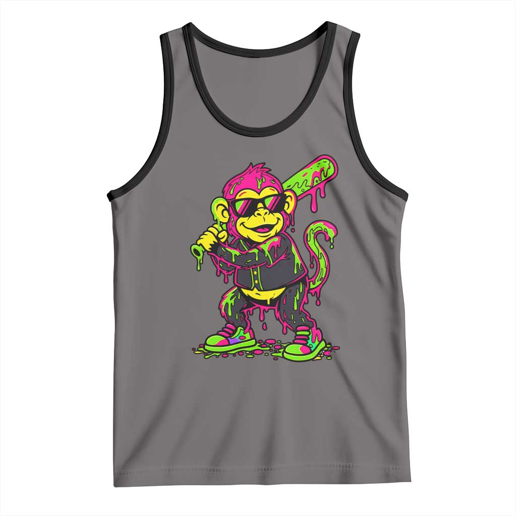 Neon Dripping Monkey Baseball Graphic Tank Top Ball Party Game Day Vibes