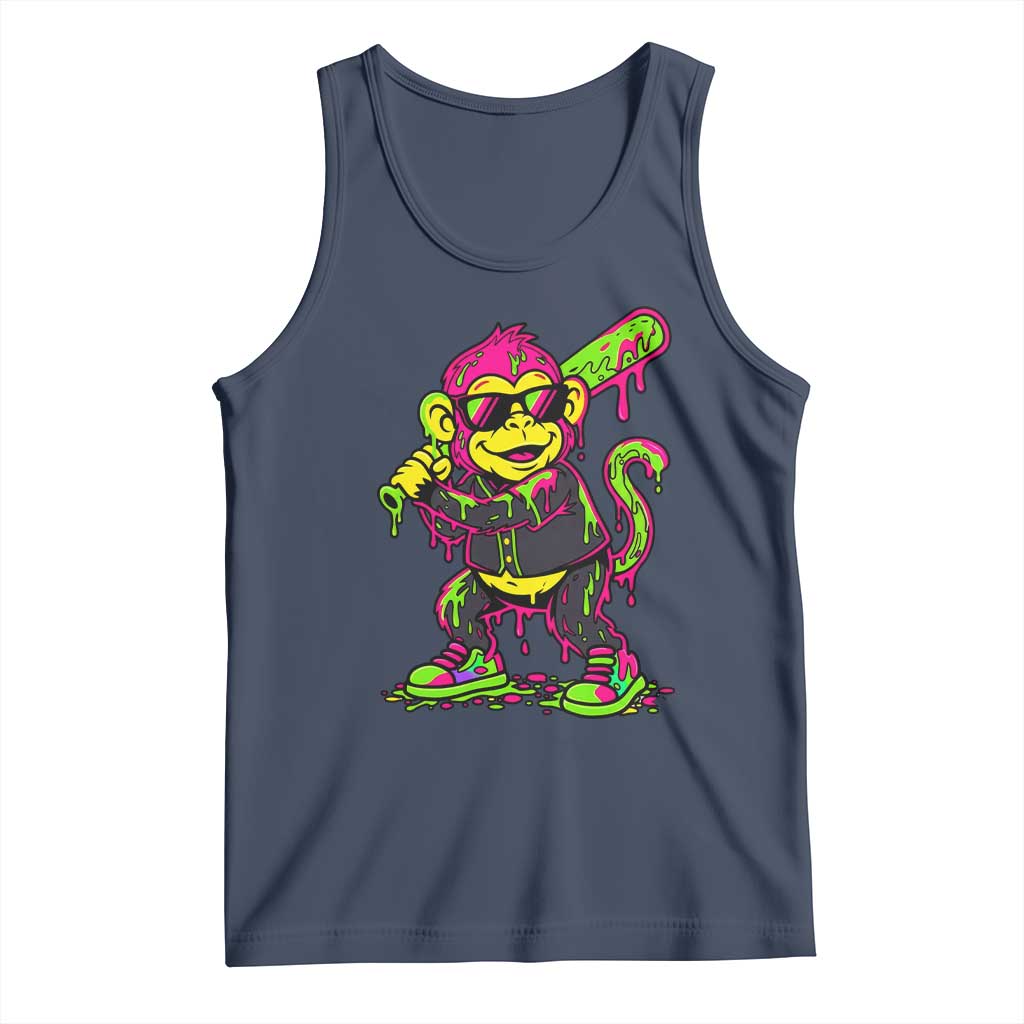 Neon Dripping Monkey Baseball Graphic Tank Top Ball Party Game Day Vibes