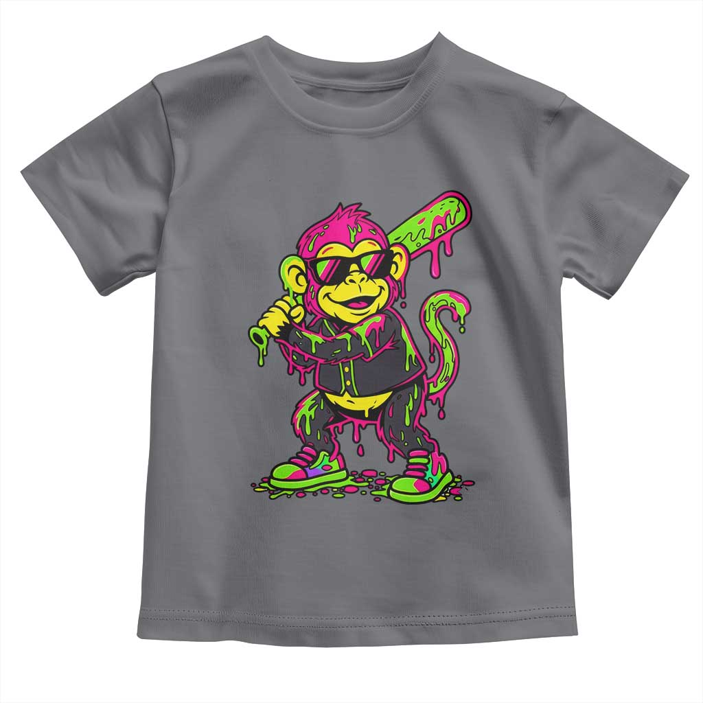 Neon Dripping Monkey Baseball Graphic Toddler T Shirt Ball Party Game Day Vibes