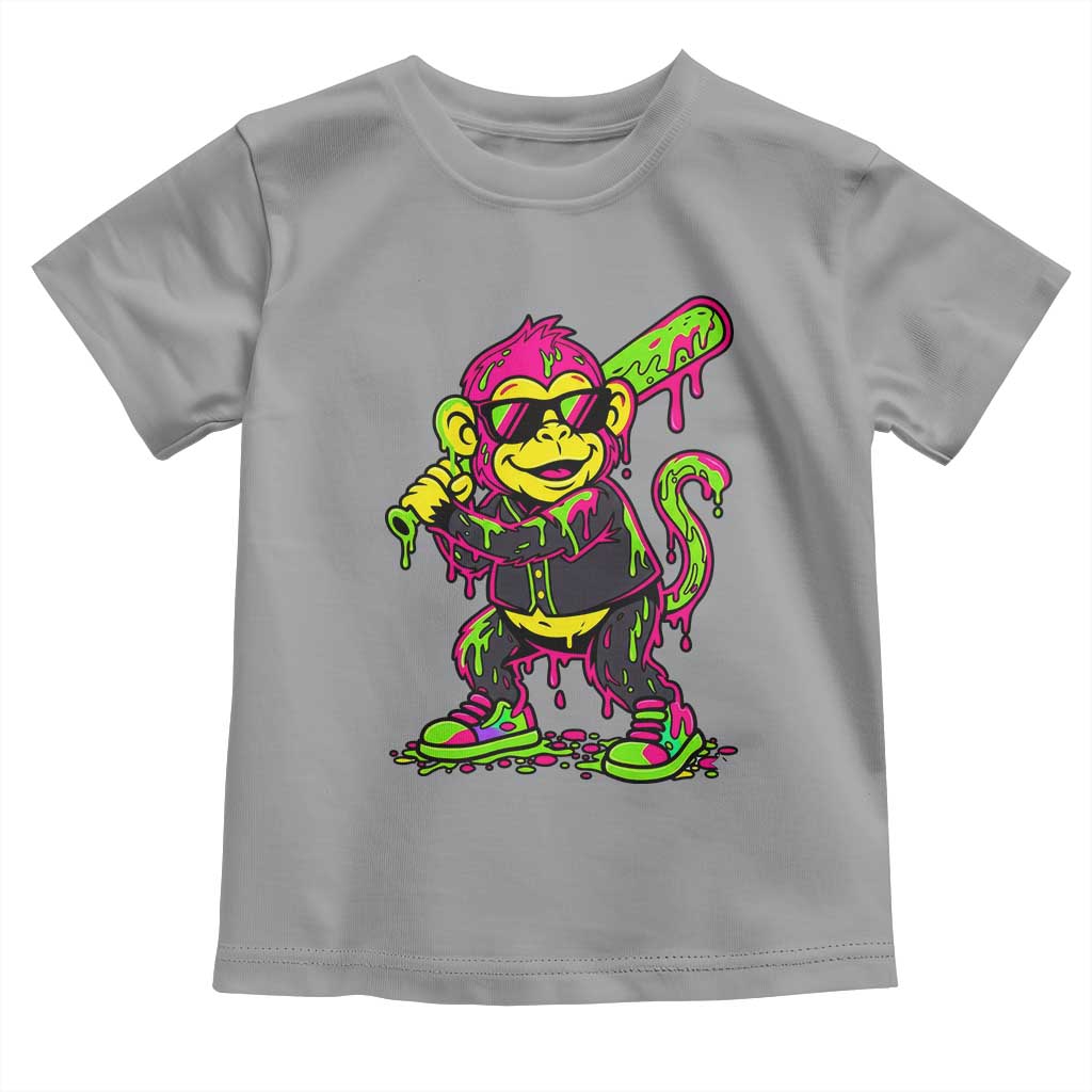 Neon Dripping Monkey Baseball Graphic Toddler T Shirt Ball Party Game Day Vibes