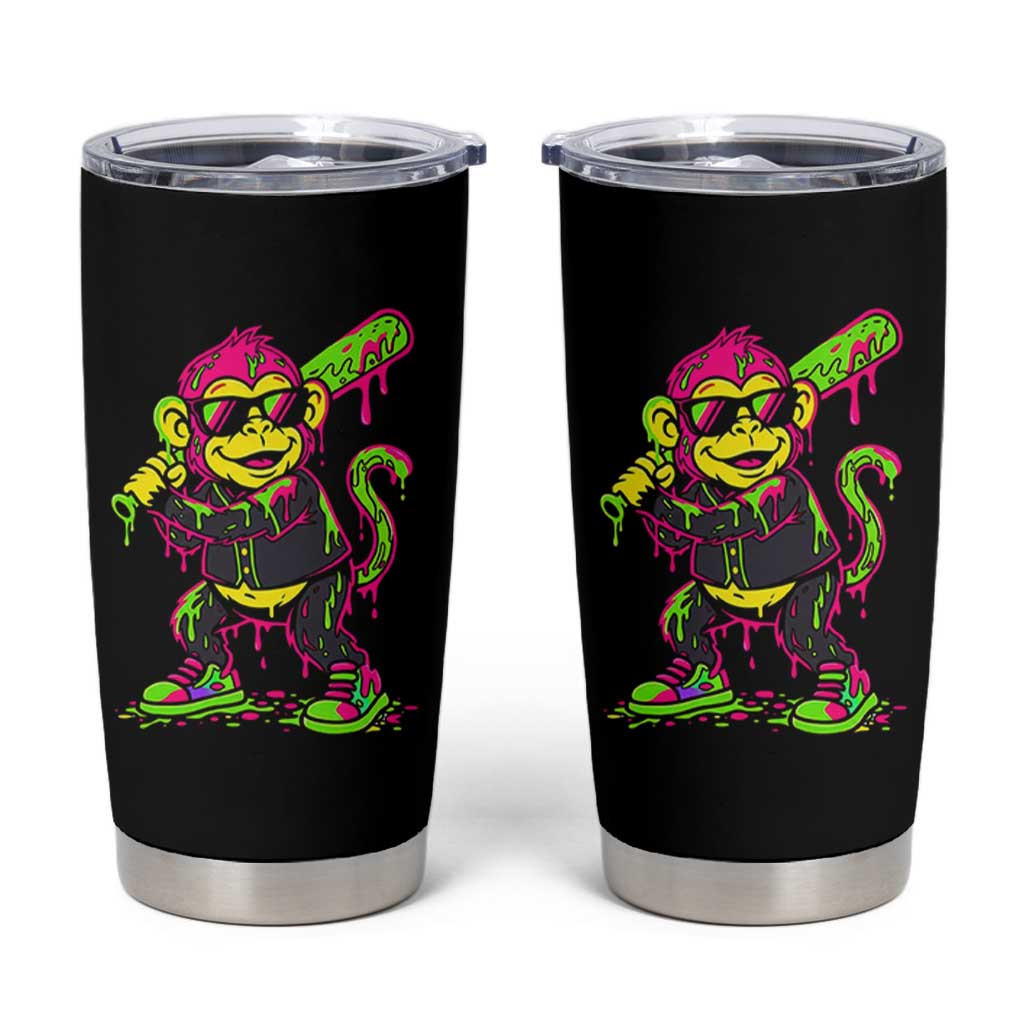 Neon Dripping Monkey Baseball Graphic Tumbler Cup Ball Party Game Day Vibes