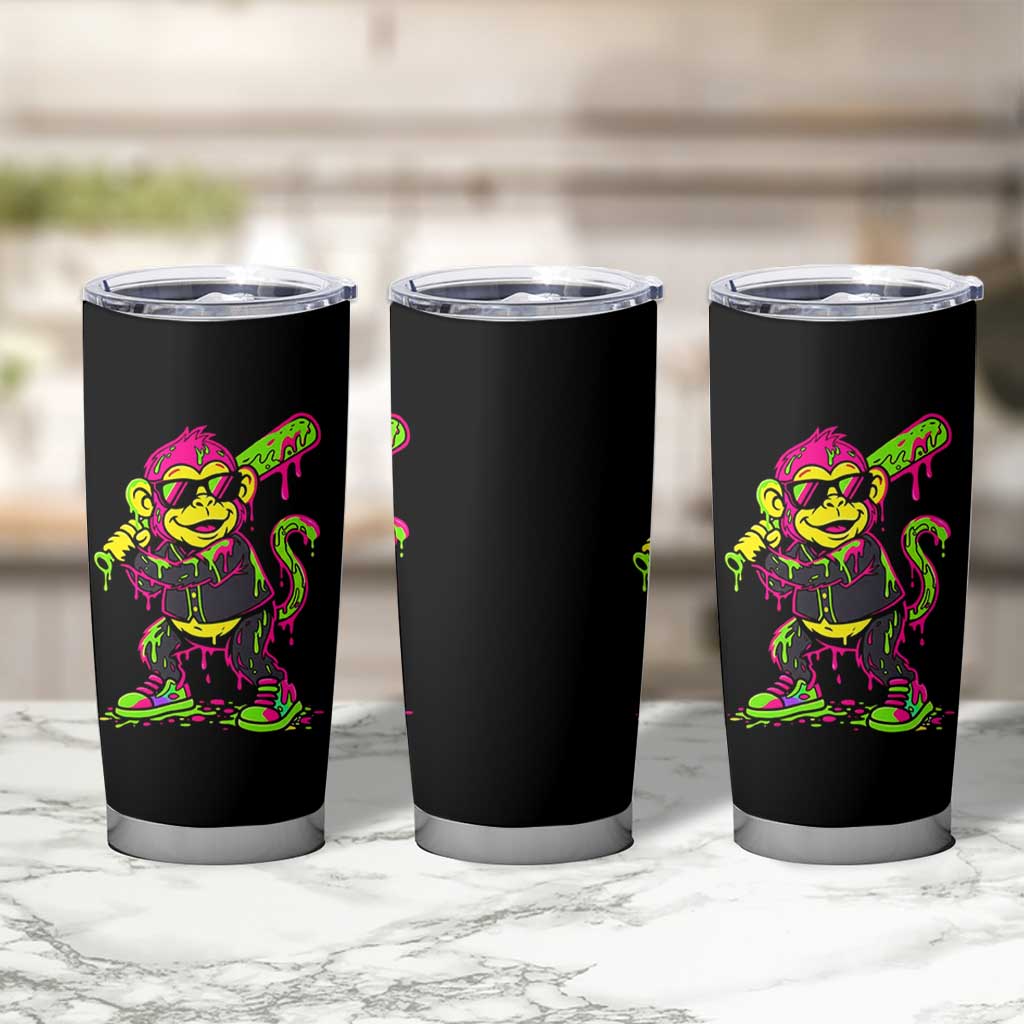Neon Dripping Monkey Baseball Graphic Tumbler Cup Ball Party Game Day Vibes