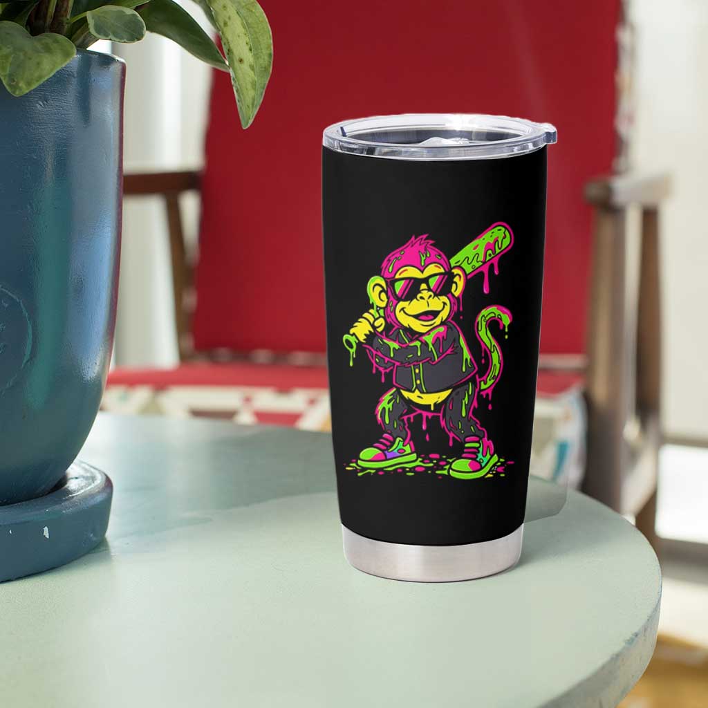 Neon Dripping Monkey Baseball Graphic Tumbler Cup Ball Party Game Day Vibes