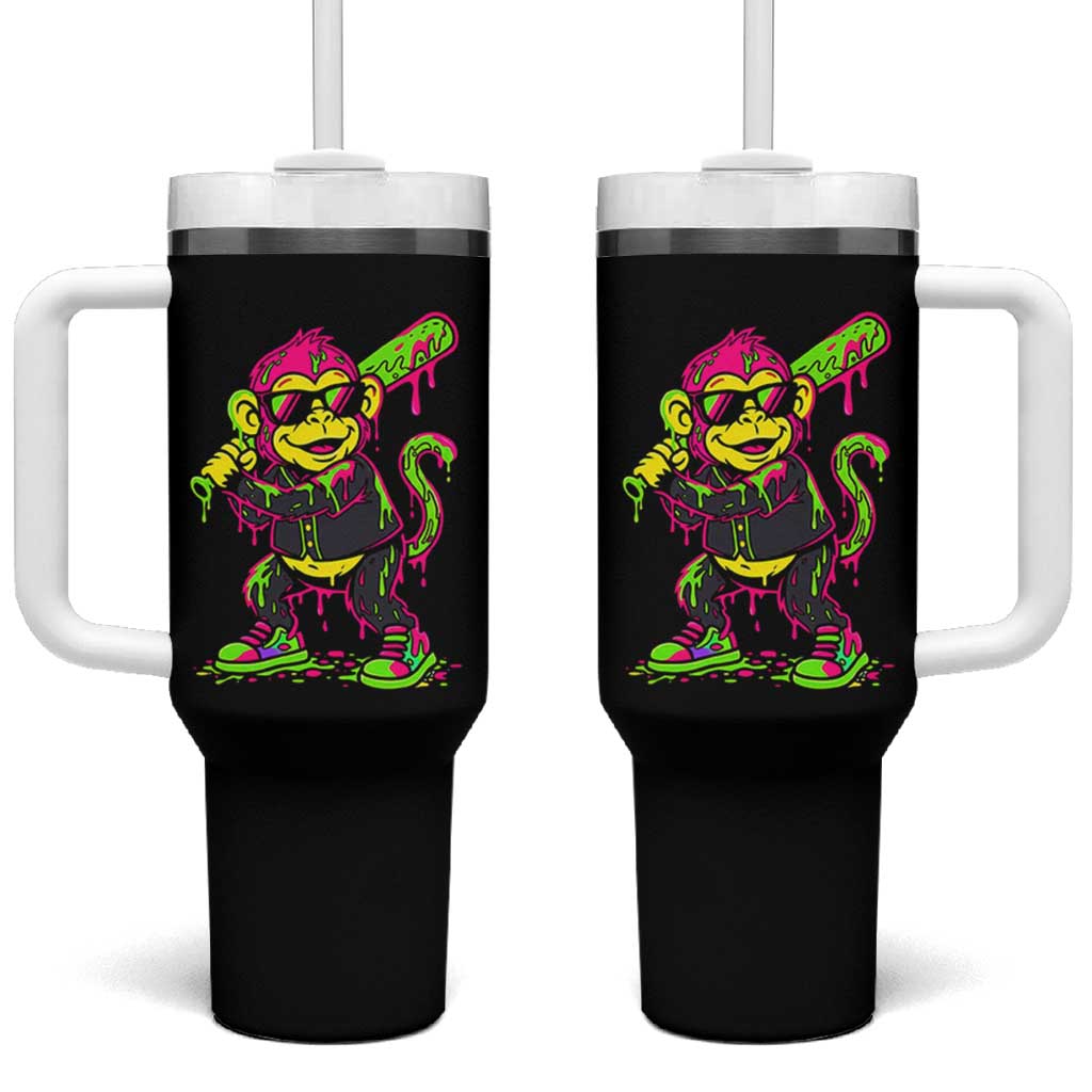 Neon Dripping Monkey Baseball Graphic Tumbler With Handle Ball Party Game Day Vibes