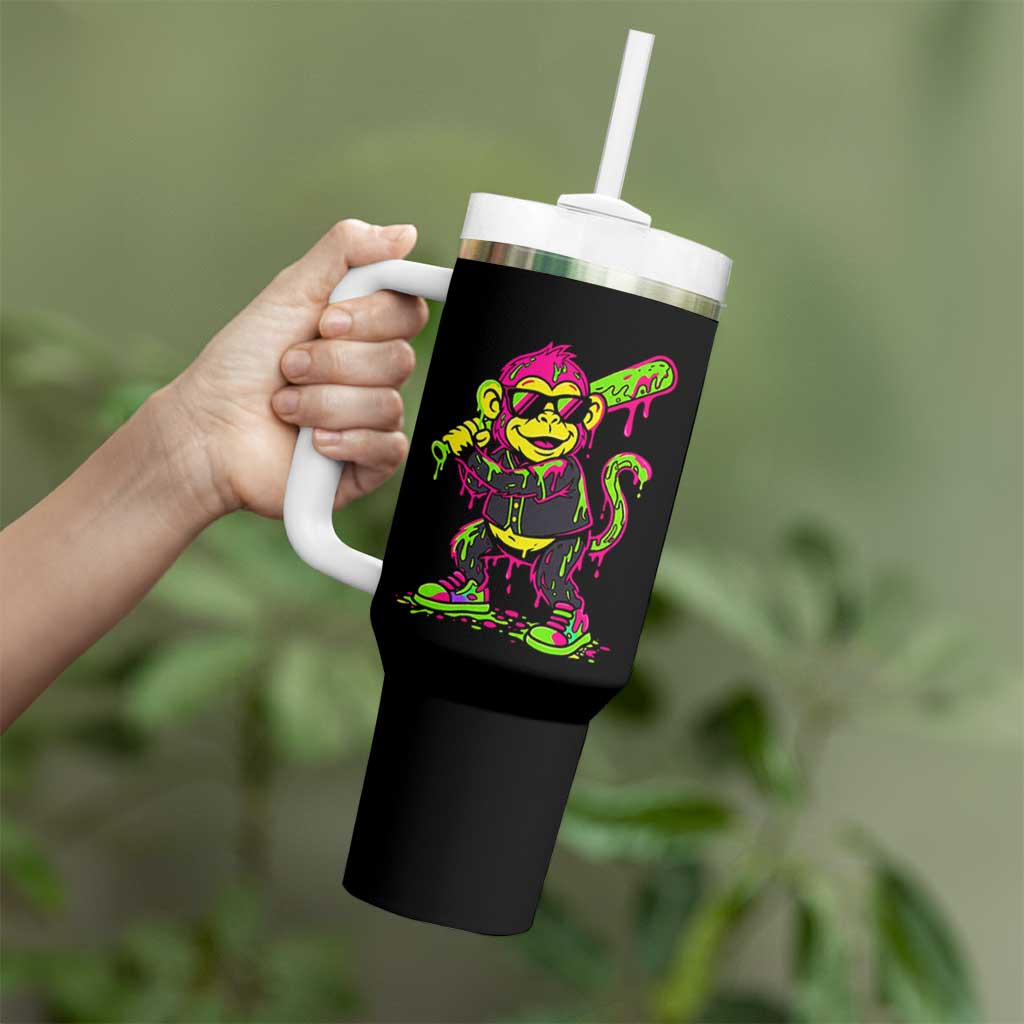 Neon Dripping Monkey Baseball Graphic Tumbler With Handle Ball Party Game Day Vibes