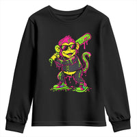 Neon Dripping Monkey Baseball Graphic Youth Sweatshirt Ball Party Game Day Vibes