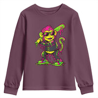 Neon Dripping Monkey Baseball Graphic Youth Sweatshirt Ball Party Game Day Vibes