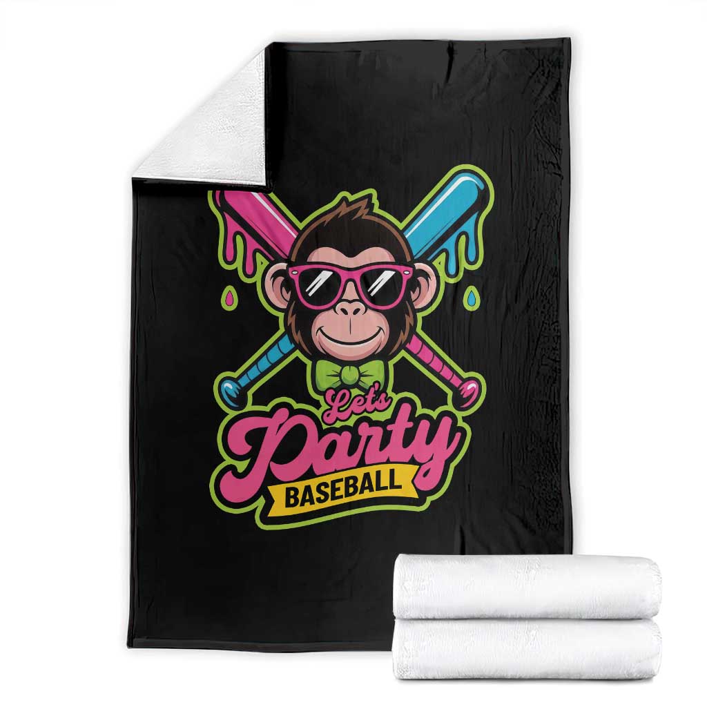 Lets Party Baseball Monkey Game Day Throw Blanket Neon Dripping Bats Funny Baseball Fan Party Ball