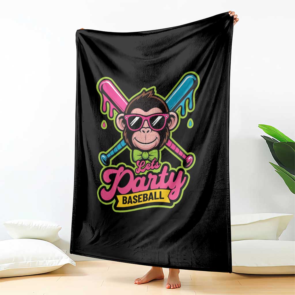 Lets Party Baseball Monkey Game Day Throw Blanket Neon Dripping Bats Funny Baseball Fan Party Ball