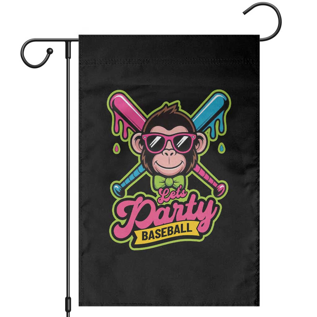 Lets Party Baseball Monkey Game Day Garden Flag Neon Dripping Bats Funny Baseball Fan Party Ball