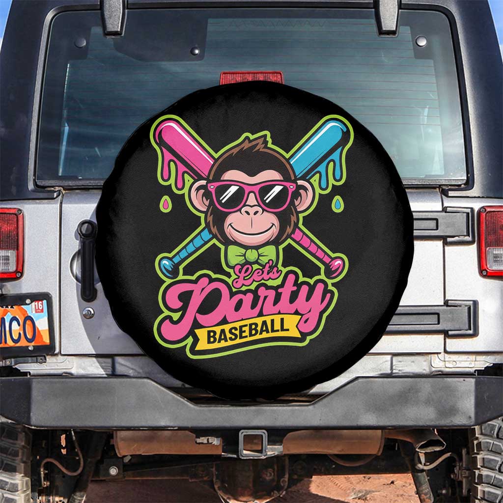 Lets Party Baseball Monkey Game Day Spare Tire Cover Neon Dripping Bats Funny Baseball Fan Party Ball