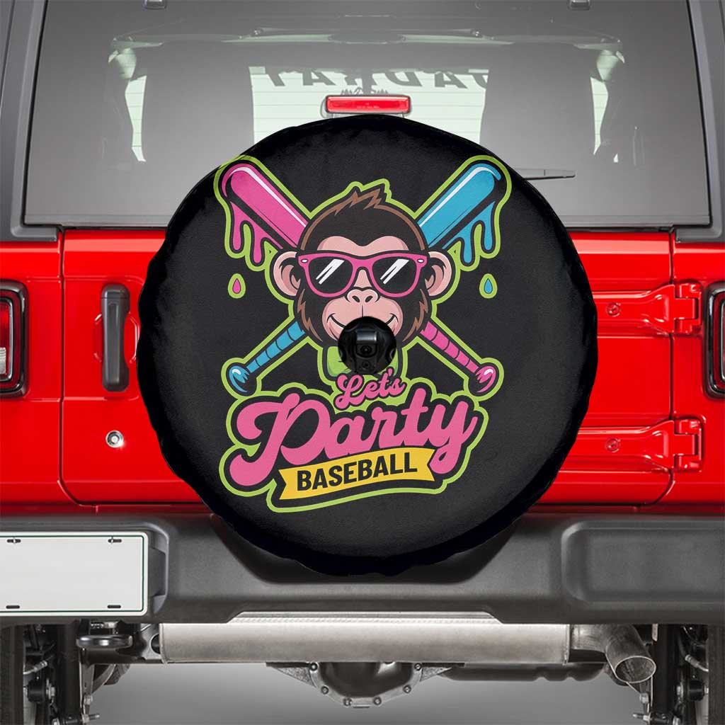 Lets Party Baseball Monkey Game Day Spare Tire Cover Neon Dripping Bats Funny Baseball Fan Party Ball