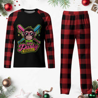 Lets Party Baseball Monkey Game Day Plaid Pajama Set Neon Dripping Bats Funny Baseball Fan Party Ball