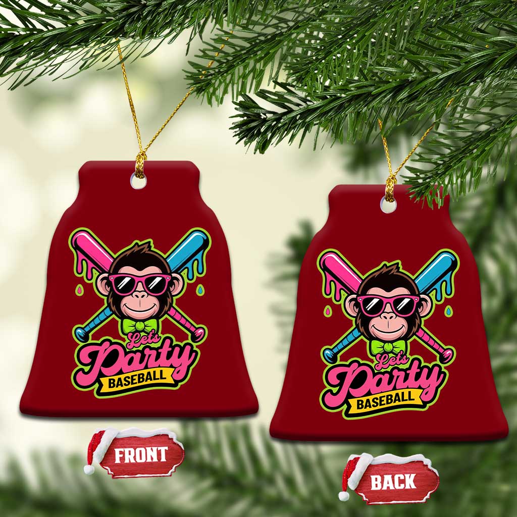 Lets Party Baseball Monkey Game Day Ceramic Ornament Neon Dripping Bats Funny Baseball Fan Party Ball