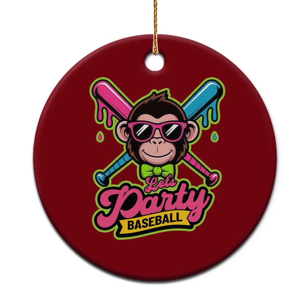 Lets Party Baseball Monkey Game Day Ceramic Ornament Neon Dripping Bats Funny Baseball Fan Party Ball