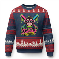 Lets Party Baseball Monkey Game Day Ugly Christmas Sweater Neon Dripping Bats Funny Baseball Fan Party Ball