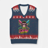 Lets Party Baseball Monkey Game Day V-Neck Knit Sweater Vest Neon Dripping Bats Funny Baseball Fan Party Ball