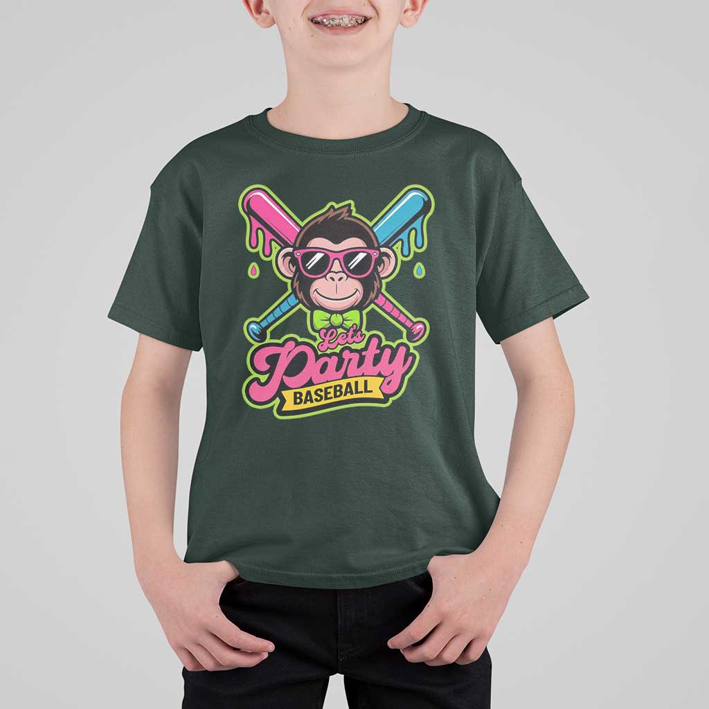 Lets Party Baseball Monkey Game Day T Shirt For Kid Neon Dripping Bats Funny Baseball Fan Party Ball