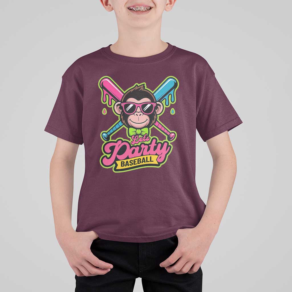 Lets Party Baseball Monkey Game Day T Shirt For Kid Neon Dripping Bats Funny Baseball Fan Party Ball