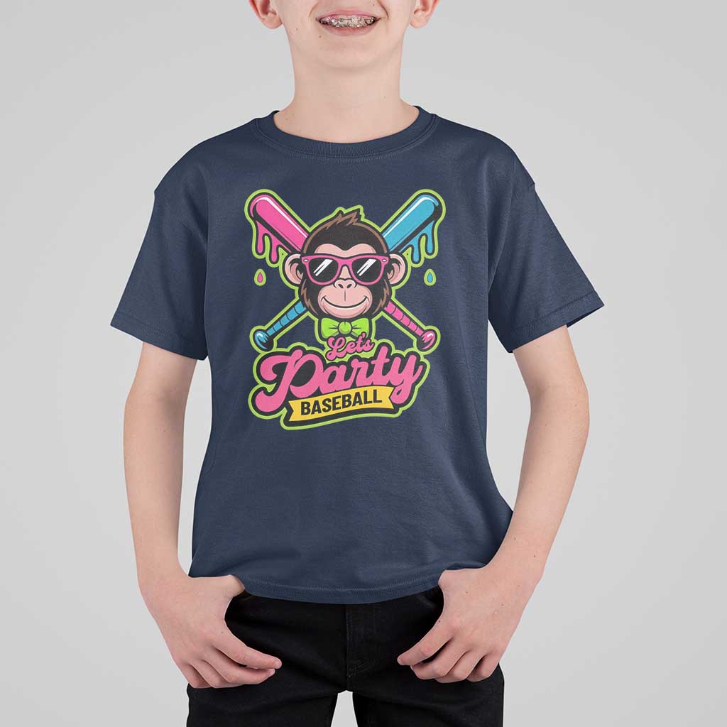 Lets Party Baseball Monkey Game Day T Shirt For Kid Neon Dripping Bats Funny Baseball Fan Party Ball