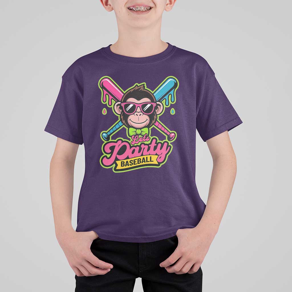 Lets Party Baseball Monkey Game Day T Shirt For Kid Neon Dripping Bats Funny Baseball Fan Party Ball