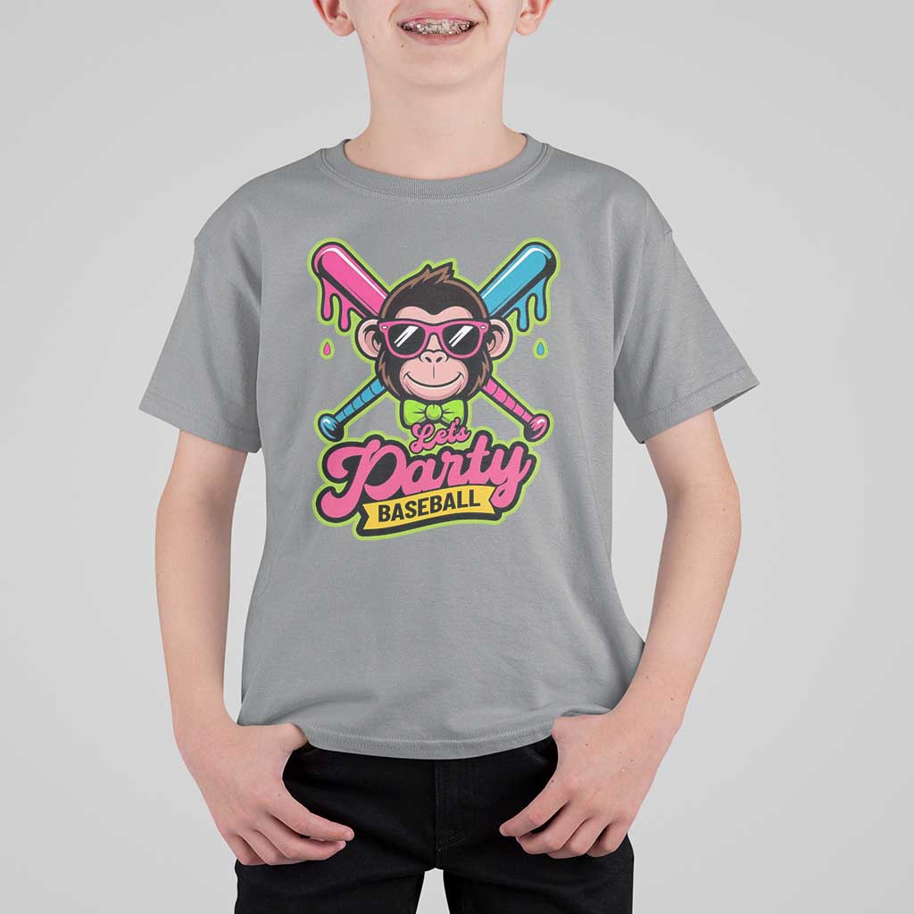 Lets Party Baseball Monkey Game Day T Shirt For Kid Neon Dripping Bats Funny Baseball Fan Party Ball