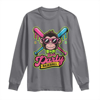Lets Party Baseball Monkey Game Day Long Sleeve Shirt Neon Dripping Bats Funny Baseball Fan Party Ball