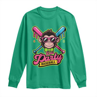 Lets Party Baseball Monkey Game Day Long Sleeve Shirt Neon Dripping Bats Funny Baseball Fan Party Ball