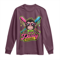 Lets Party Baseball Monkey Game Day Long Sleeve Shirt Neon Dripping Bats Funny Baseball Fan Party Ball