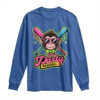Lets Party Baseball Monkey Game Day Long Sleeve Shirt Neon Dripping Bats Funny Baseball Fan Party Ball