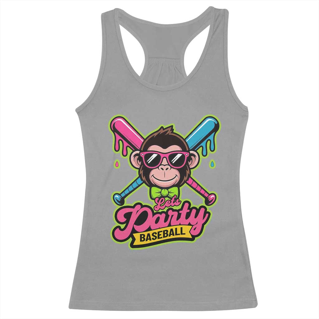 Lets Party Baseball Monkey Game Day Racerback Tank Top Neon Dripping Bats Funny Baseball Fan Party Ball