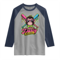 Lets Party Baseball Monkey Game Day Raglan Shirt Neon Dripping Bats Funny Baseball Fan Party Ball