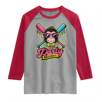 Lets Party Baseball Monkey Game Day Raglan Shirt Neon Dripping Bats Funny Baseball Fan Party Ball
