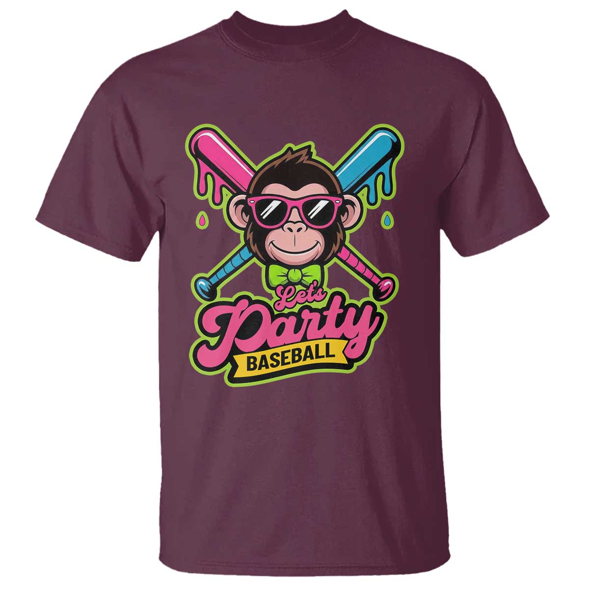 Lets Party Baseball Monkey Game Day T Shirt Neon Dripping Bats Funny Baseball Fan Party Ball