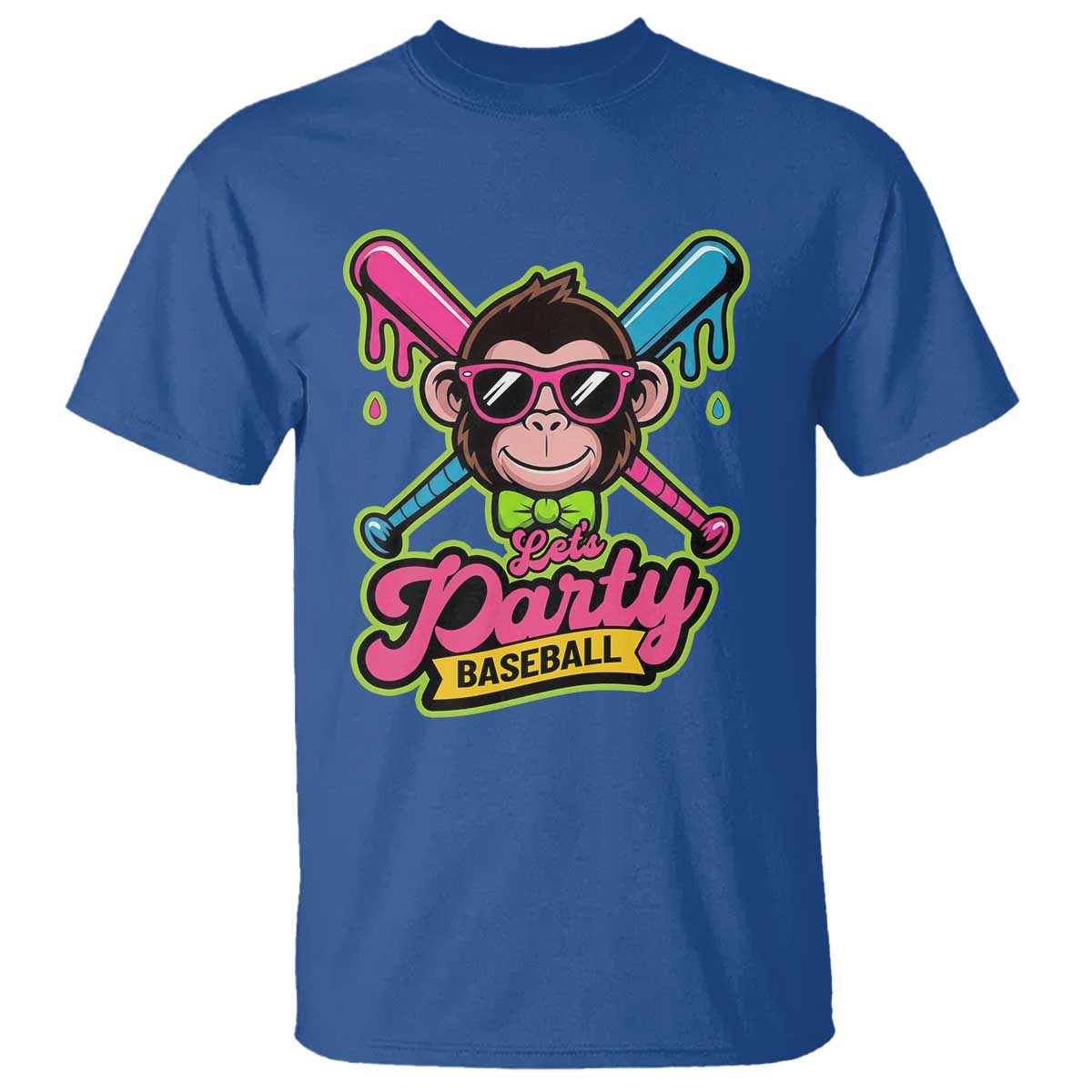 Lets Party Baseball Monkey Game Day T Shirt Neon Dripping Bats Funny Baseball Fan Party Ball