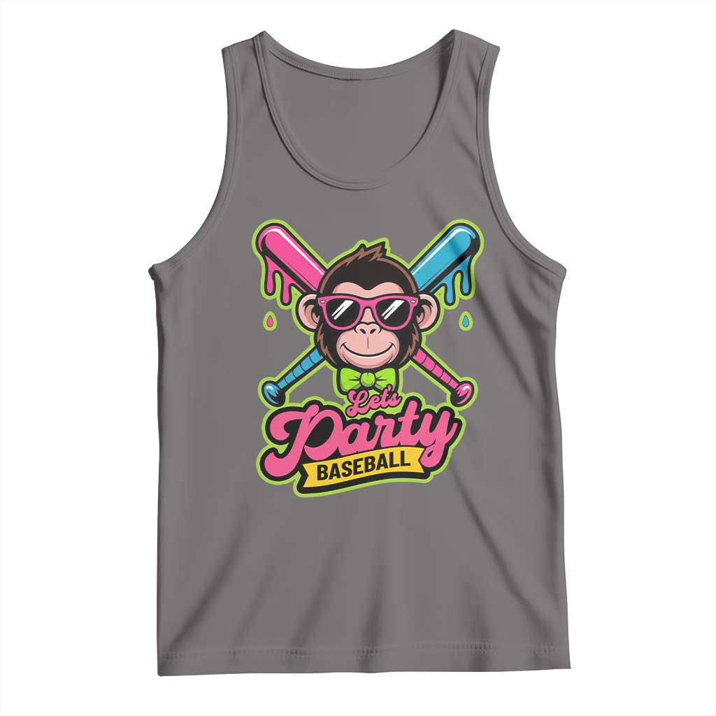 Lets Party Baseball Monkey Game Day Tank Top Neon Dripping Bats Funny Baseball Fan Party Ball