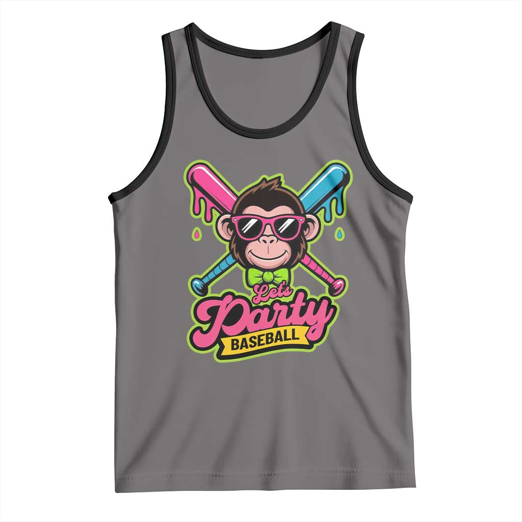 Lets Party Baseball Monkey Game Day Tank Top Neon Dripping Bats Funny Baseball Fan Party Ball
