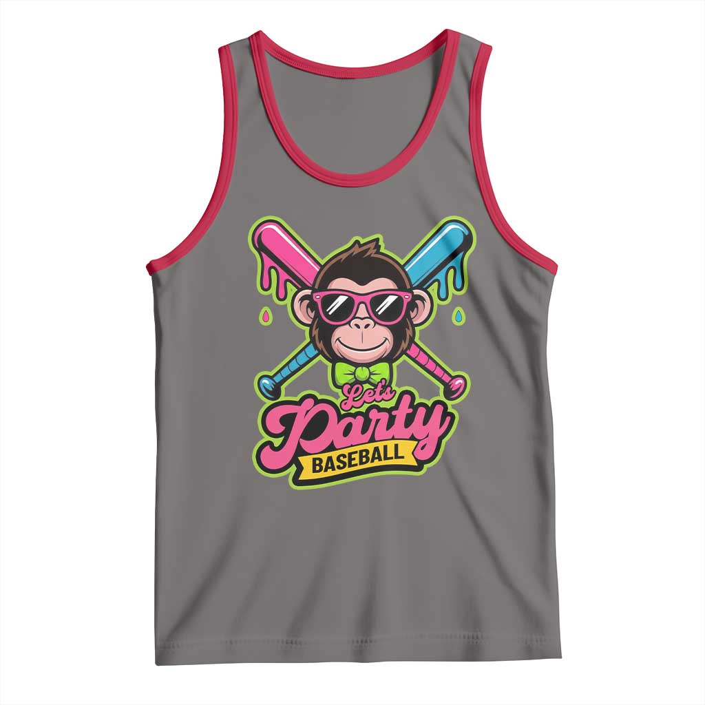Lets Party Baseball Monkey Game Day Tank Top Neon Dripping Bats Funny Baseball Fan Party Ball