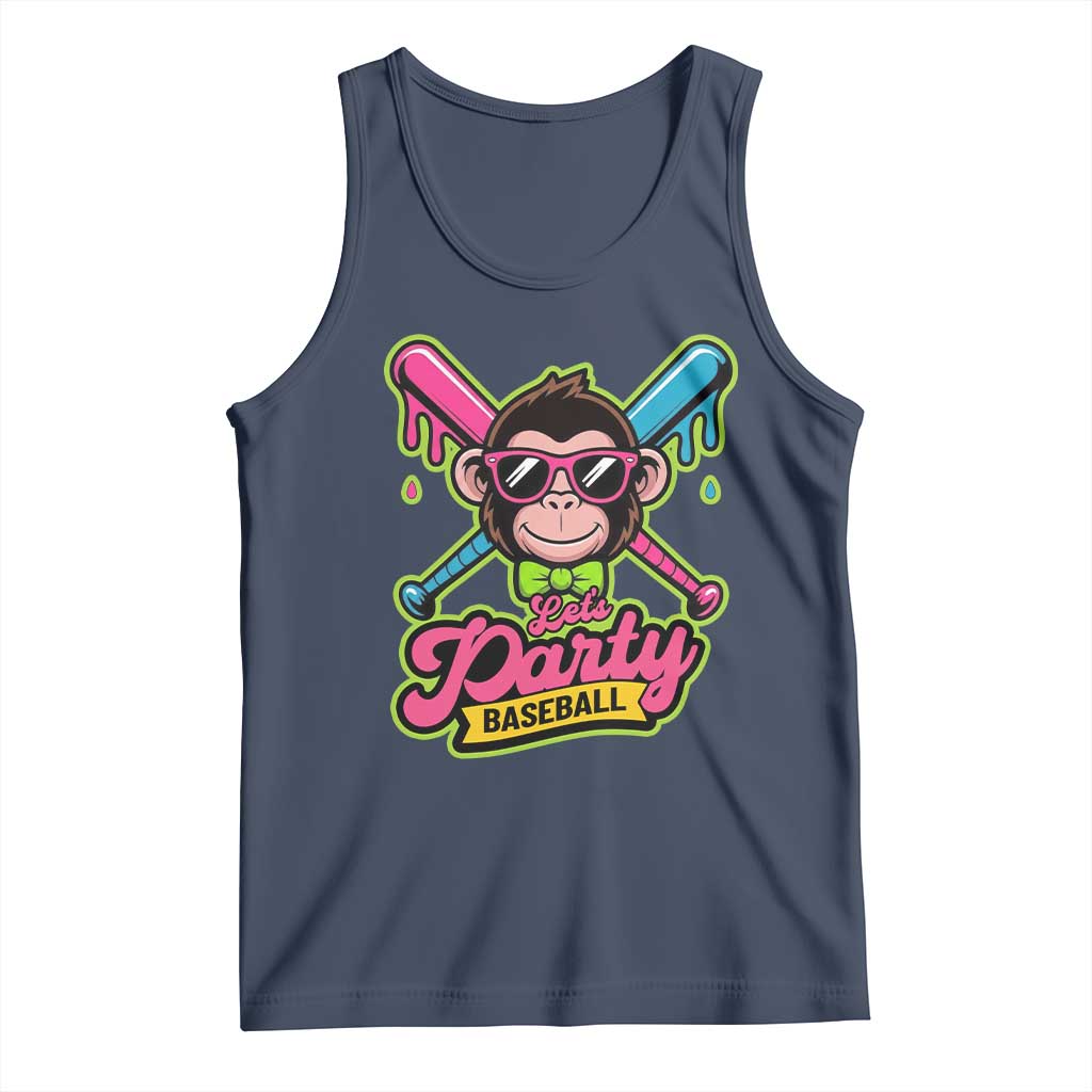 Lets Party Baseball Monkey Game Day Tank Top Neon Dripping Bats Funny Baseball Fan Party Ball