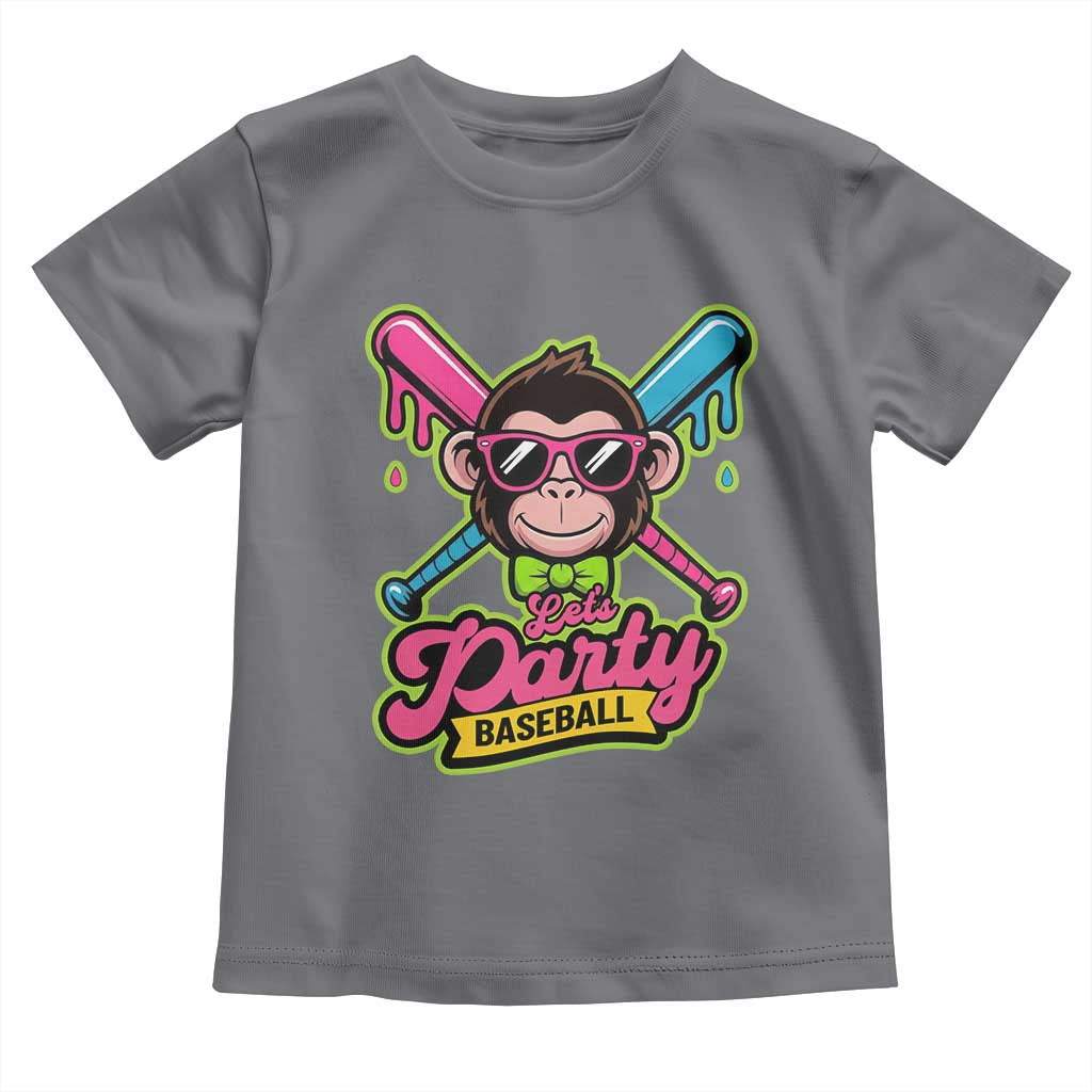 Lets Party Baseball Monkey Game Day Toddler T Shirt Neon Dripping Bats Funny Baseball Fan Party Ball